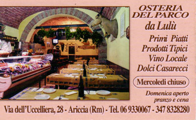 Biglietto da visita - Osteria Del Parco Biglietto da visita - Osteria Del Parco